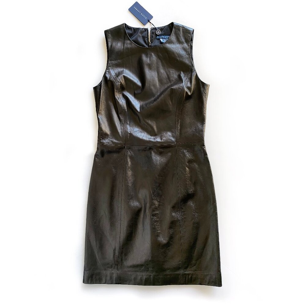 Ralph Lauren Blue Label NWT Black Genuine Leather Mini Dress Sleeveless Size 6